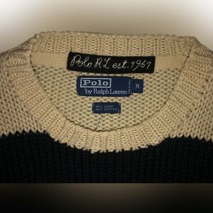 Vintage Polo Ralph Lauren Est. 1967 Hand Knit Mens Sz Medium Blk & Cream Sweater